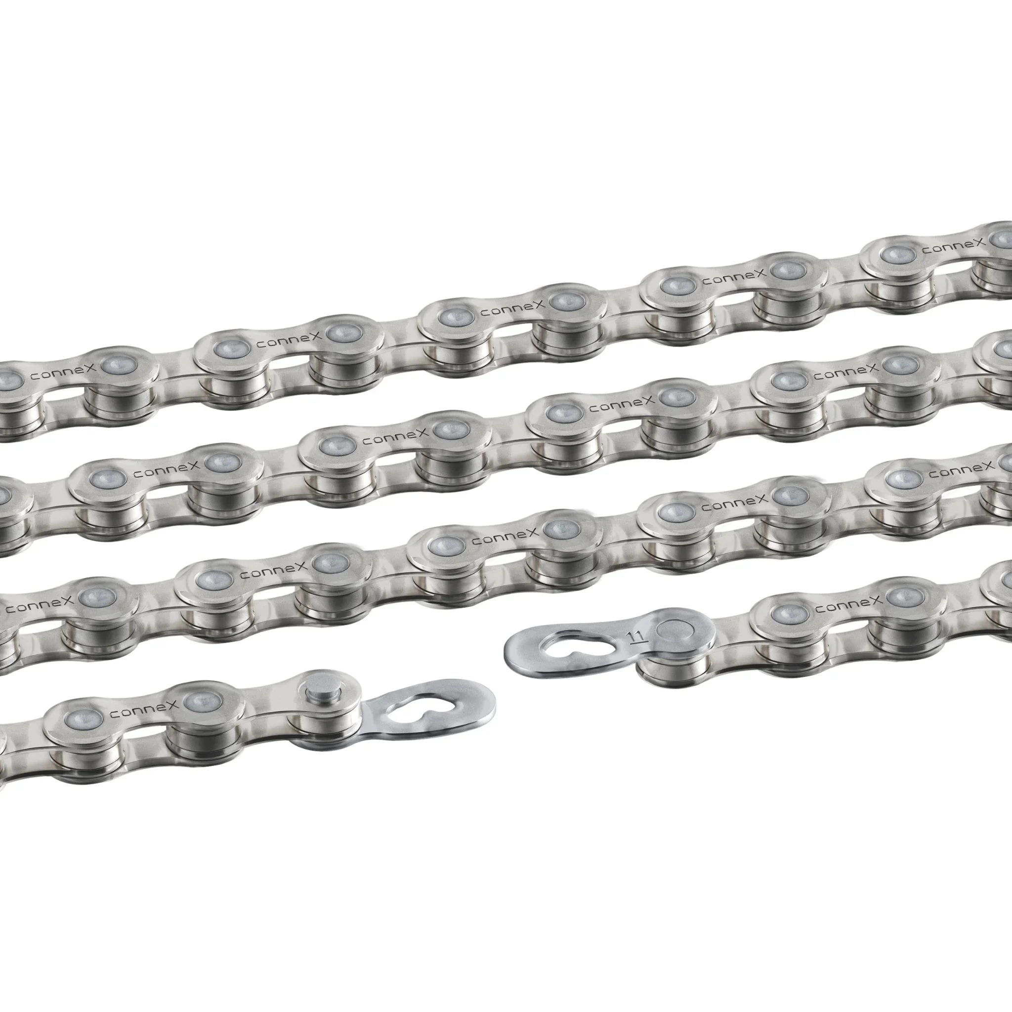 Connex 11-speed bike chain with quick link on white background