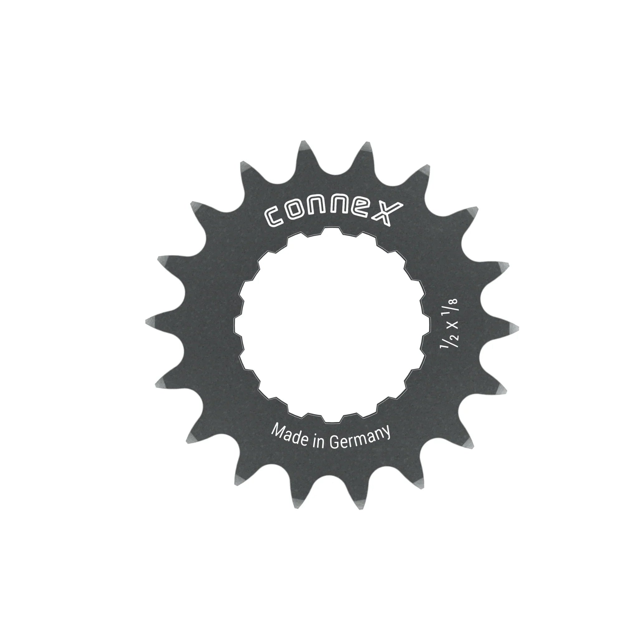 Connex single-speed bicycle cog 1/2 x 1/8 inch, black, made in Germany, isolated on white