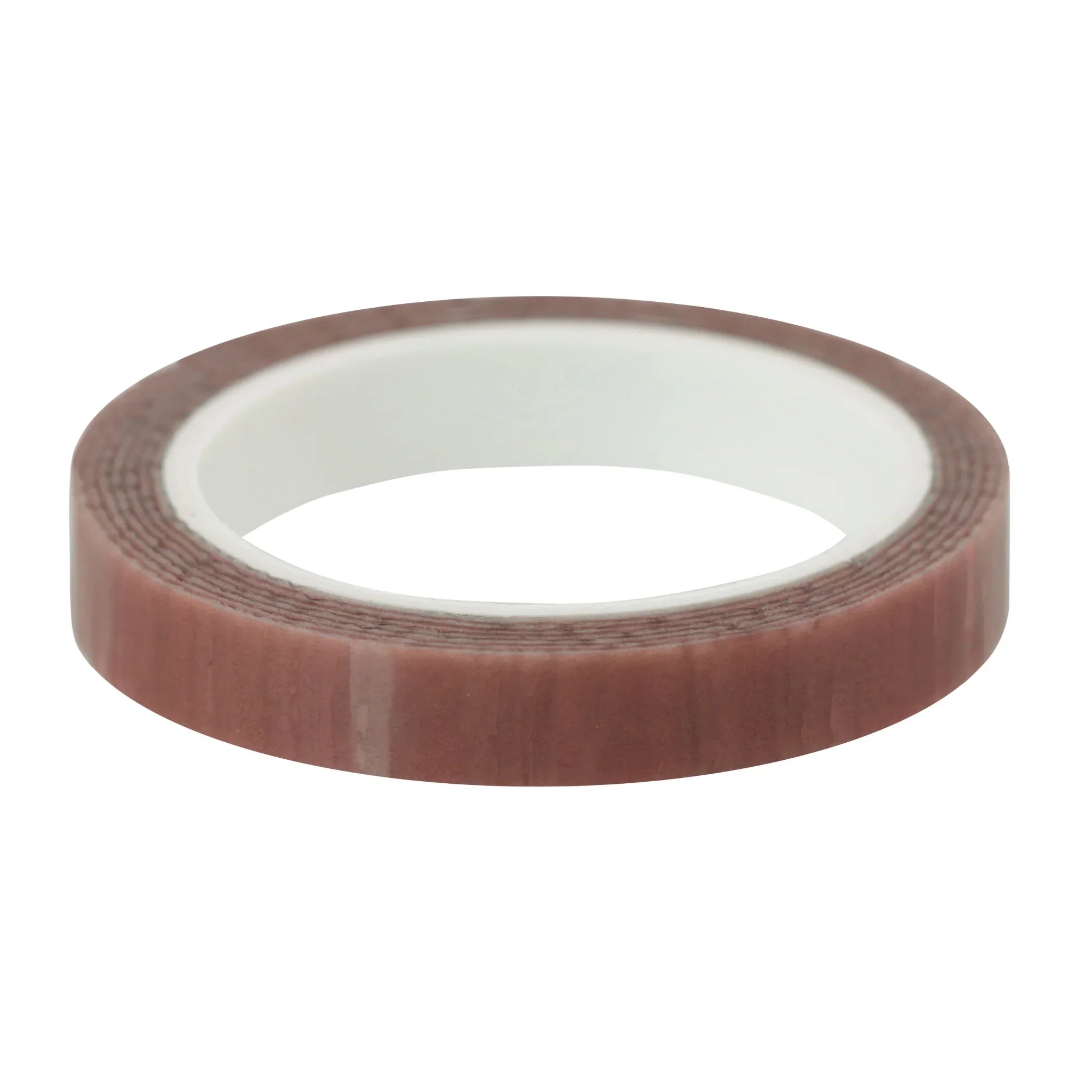 Brown adhesive rim tape roll for bicycle tubeless tire setup on white background
