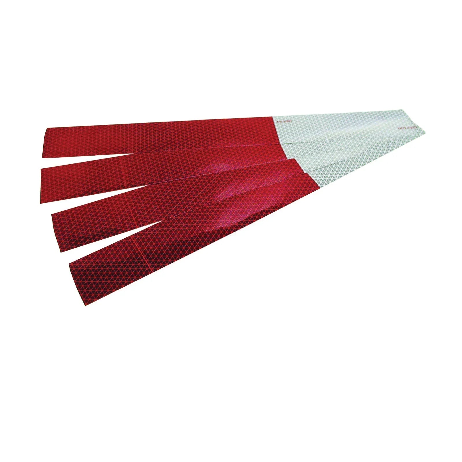 Red and white diamond grade reflective bike tape strips on a white background