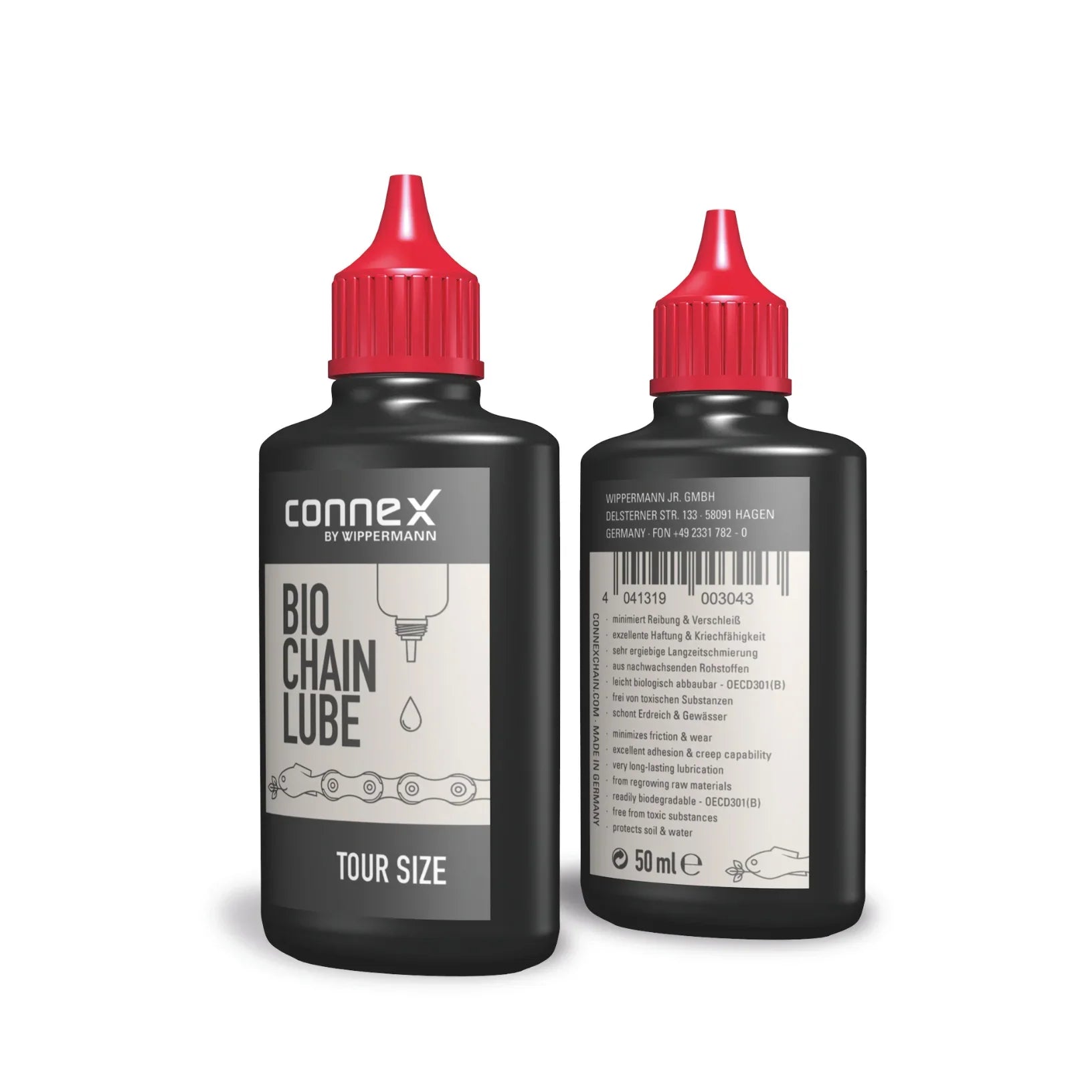 Connex bio chain lube tour size bottles with red caps for bicycle chain maintenance