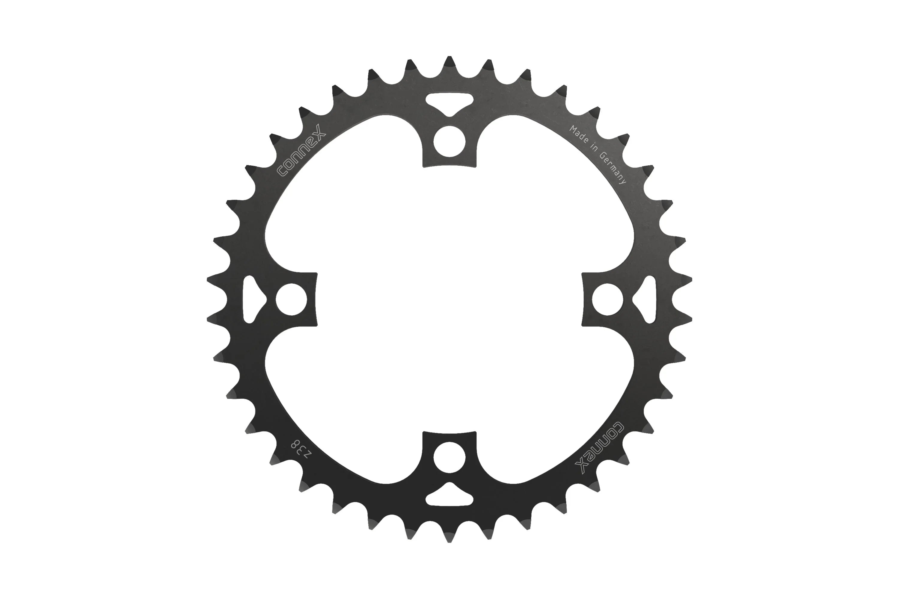 Connex Z38 e-bike chainring, black metal, 38 teeth, isolated on white background