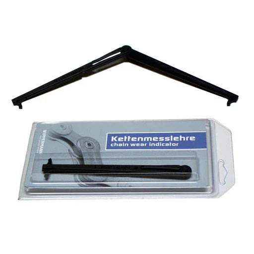 Bicycle chain wear indicator black plastic tool with retail packaging